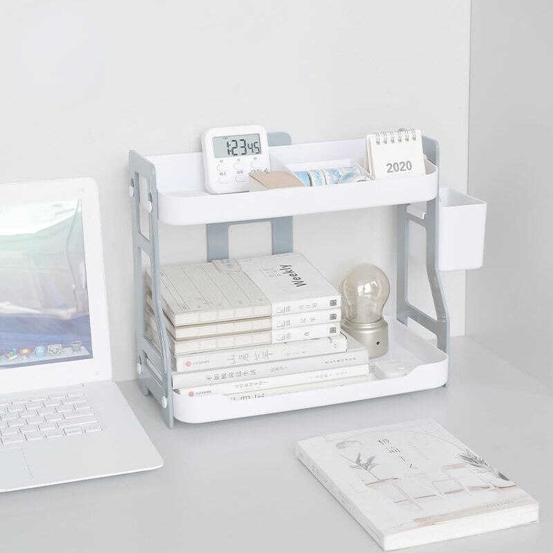 Desktop storage rack double-layer compartment plastic racks simple white debris student dormitory tidy shelves