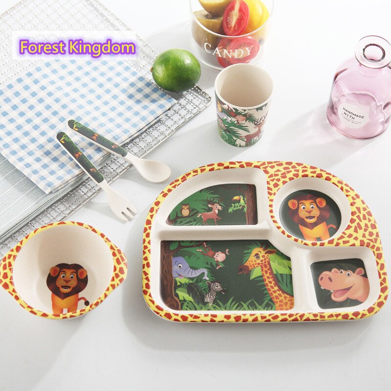 5 stuks babyvoedingsbakjes schattige voedselcontainer van bamboevezels kinderserviesgoed babyservies peuterbord maaltijdschaal: Boskoninkrijk y