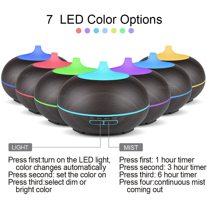 KBAYBO 550ml USB humidificateur d'air arôme diffuseur télécommande 7 couleurs changeantes LED lumières cool brumisateur fabricant purificateur d'air pour la maison
