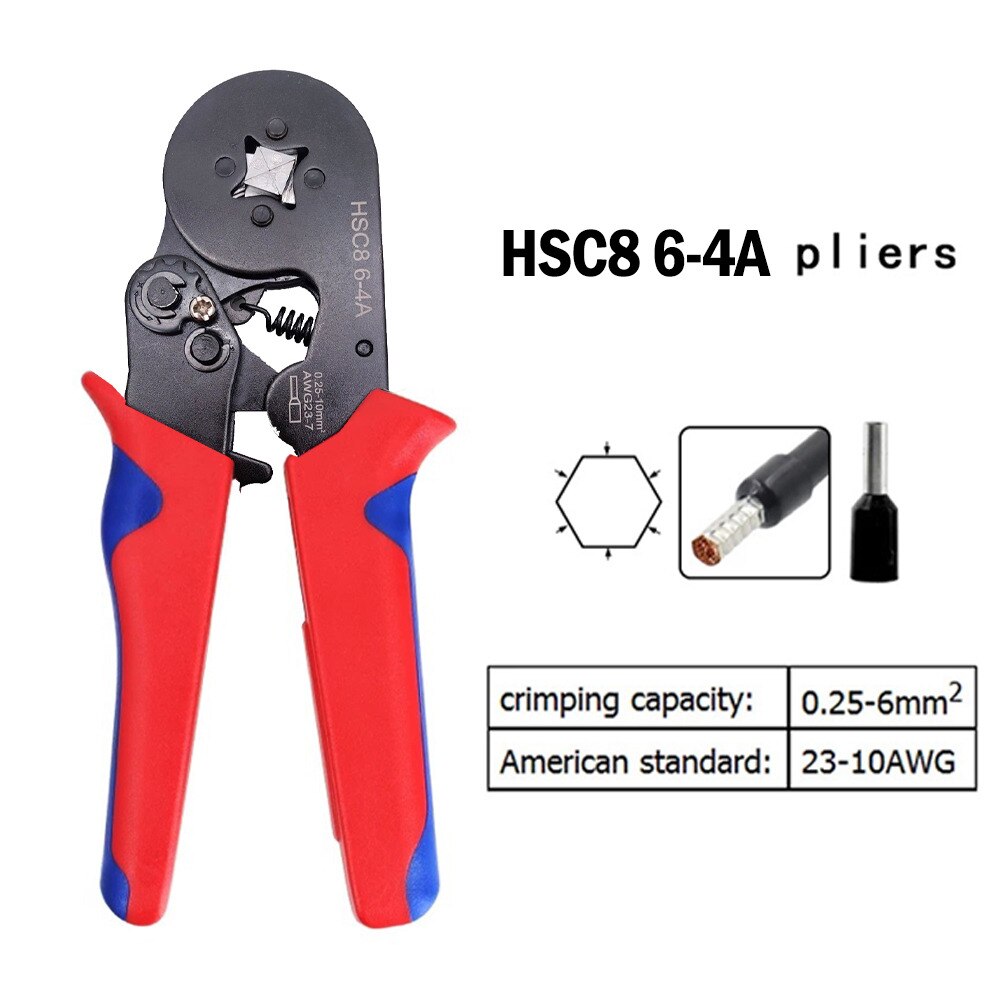 Tubular terminal crimping tools mini electrical pliers HSC8 10SA/6-4 0.25-10mm2 23-7AWG 6-6 0.25-6mm2 high precision clamp sets: 1
