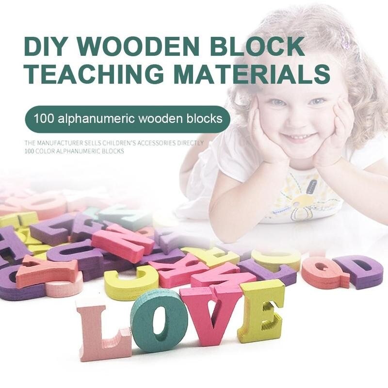 100 Stks/set Multi-Gekleurde Houten Letters Cijfers Blokken Onderwijs Puzzel Blok Diy Kinderen Houten Materialen Letters/Cijfers I0D0