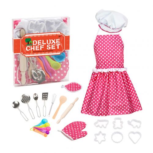 22 stk / sæt pige børn køkken rollespil madlavning forklæde kok hat bageværktøj sæt legetøj: Default Title