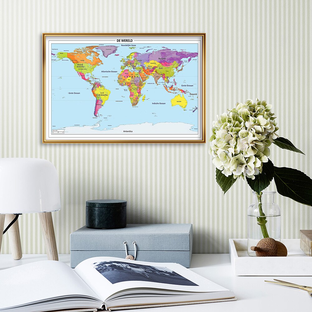 Schilderij XXL World Map Bloemen Kunstafdruk Fleece Canvas Print Muur