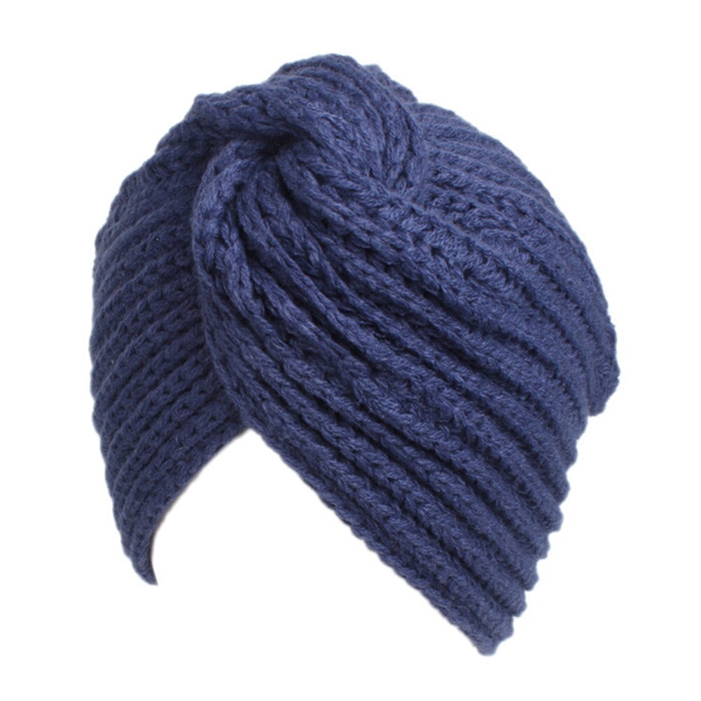 Women Turban Knot Headwrap Winter Woolen Turban Hat Cross Twisted Cap National Costume Hat EDF88: Navy Blue