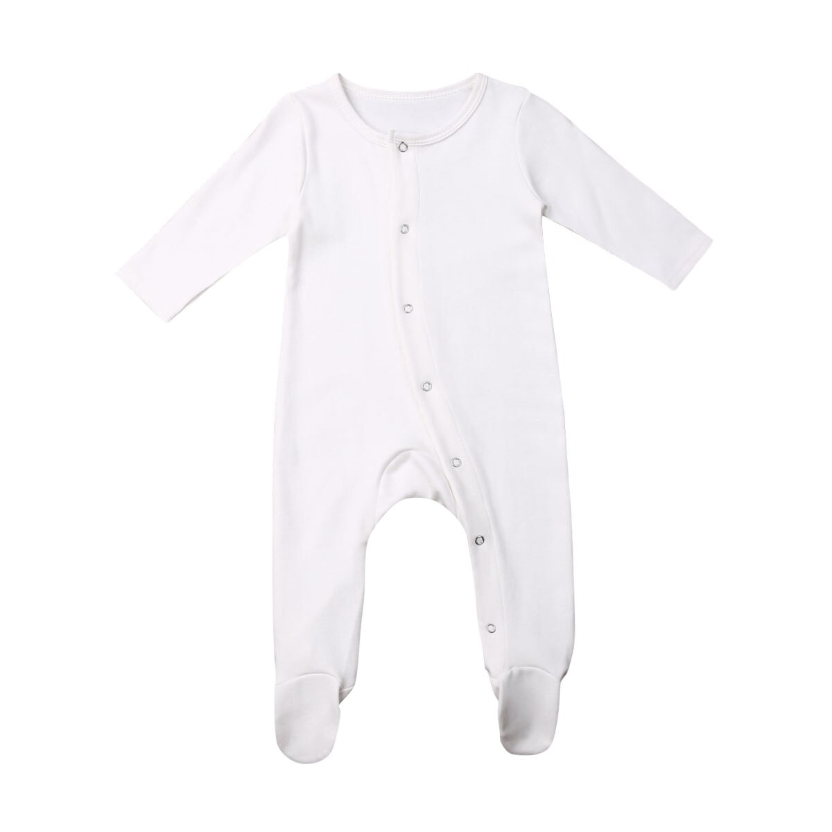 Lente Herfst Baby Baby Footies Meisjes Jongens Lange Mouwen Effen Katoenen Footies Outfits Kleding: WHITE / 12m