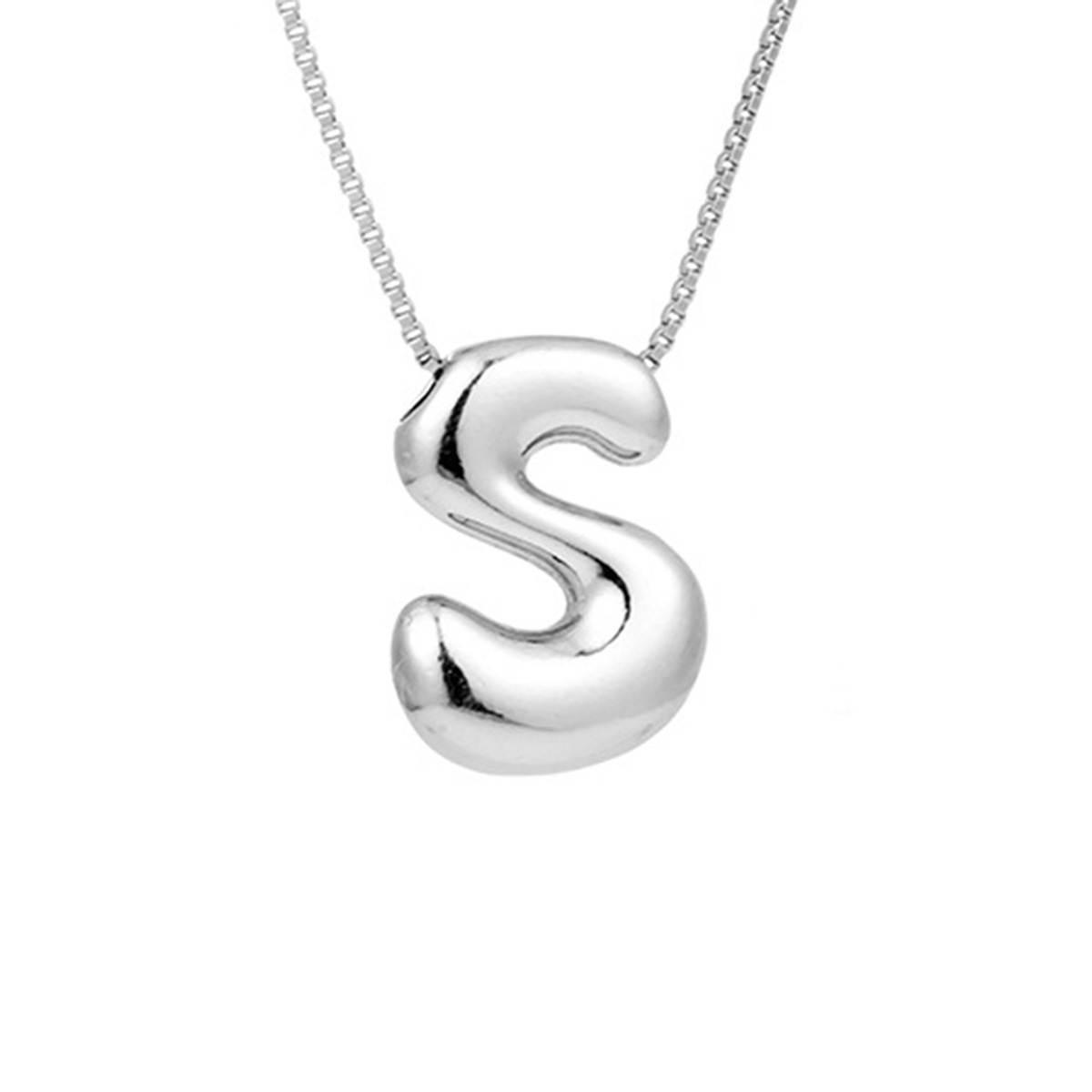 Delicate Chunky Balloon 26 Letter Necklace Bubble Initial Alphabet Pendant Box Chain Choker Stainless Steel Gold Plated Jewelry: Black Zinc Plated