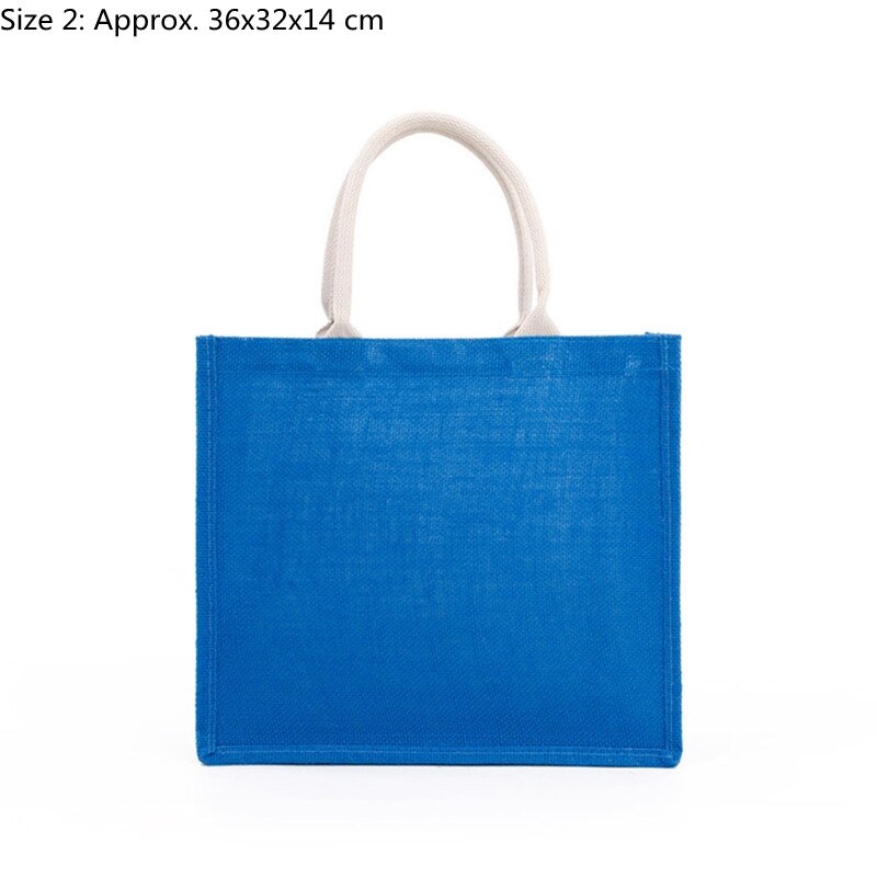 D0LF Jute Tote Met Handvatten Casual Grote Capaciteit Tote Herbruikbare Schoudertas Blank Clutch Bags Voor Borduurwerk Afdrukken: Blue Size 2