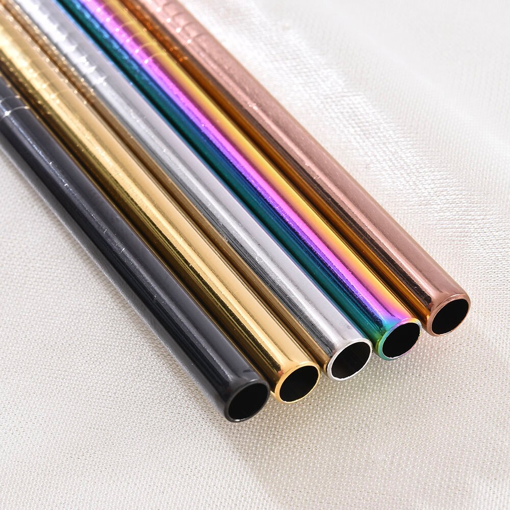 Rainbow Color Reusable Metal Straws Set with Cleaner Brush 304 Stainless Steel Drinking Straw Milk Bar Party Drinkware