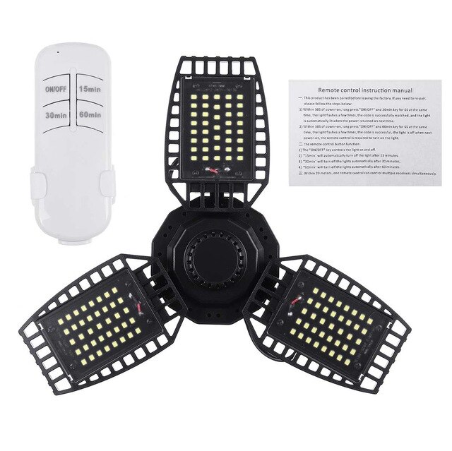 LED Garage Lights 300W E27 Garage Ceiling Light Adjustable Work Light Bulbs with 2/3/4/5 Panel Led Shop Lights+Remote Control: 3 Blades 180W