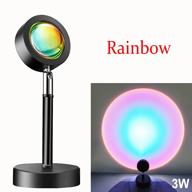 Sunset Projector Lamp Rainbow Atmosphere Led USB Operate Atmosphere Led Night Lights Projection Floor Lamp neon signs for room: 3W rainbow