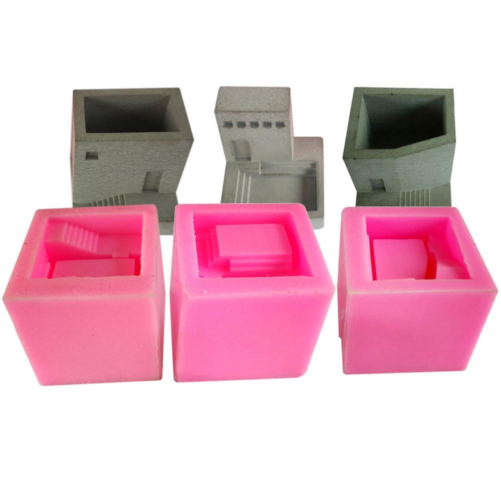 Silicone Mold Succulent Plant Silicone Concrete Mold Stairs Square Flowerpot Cement Clay Mould Mini Plaster Crafts Model Accesso