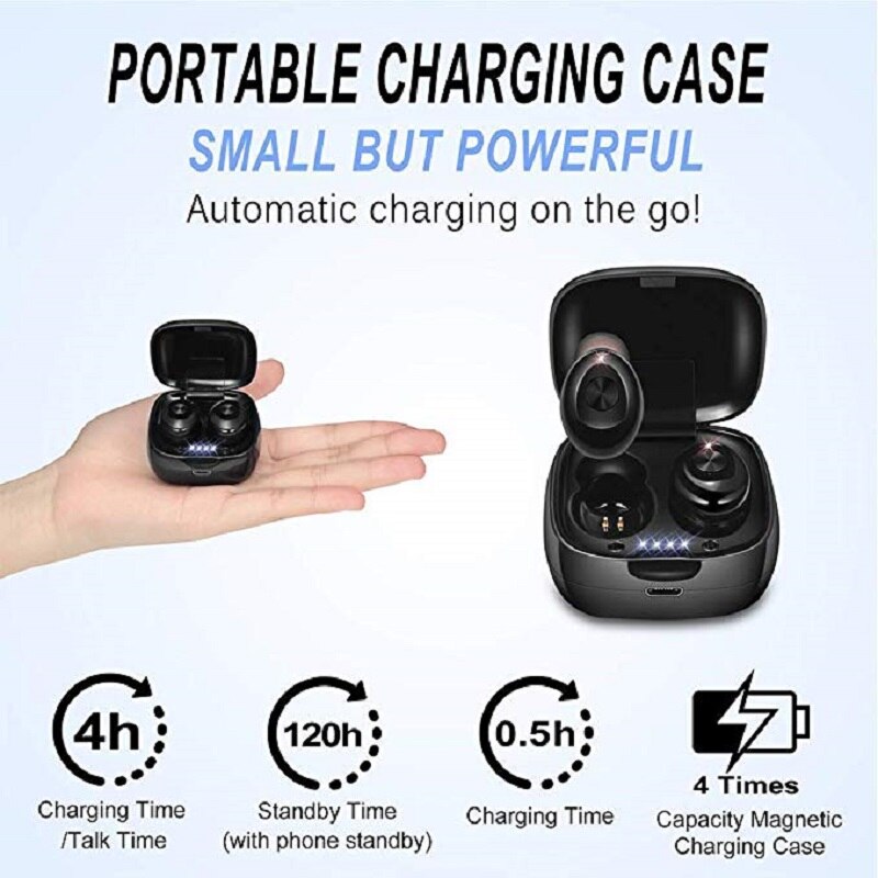 IPX5 Bluetooth Wireless Headphones 3D Stereo Sound Earbuds with Charging Box Waterproof Sport Earpiece Long Battery Life Headset