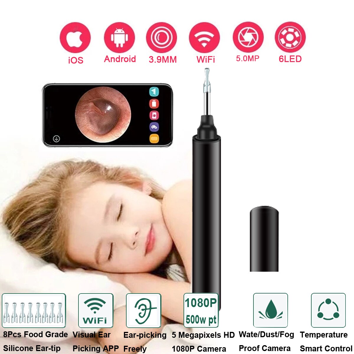 Handheld Smart Visuele Earpick Ear Care Wifi App Oorsmeer Remover Voor Ios/Android Telefoon Multifunctionele Endoscoop Camera Oor-picking