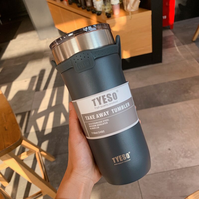 Tyeso kop termokolbe dobbelt rustfrit stål kaffekrus fortykket stor bil termokrus rejse termokop termokrus til: 550ml / Sort