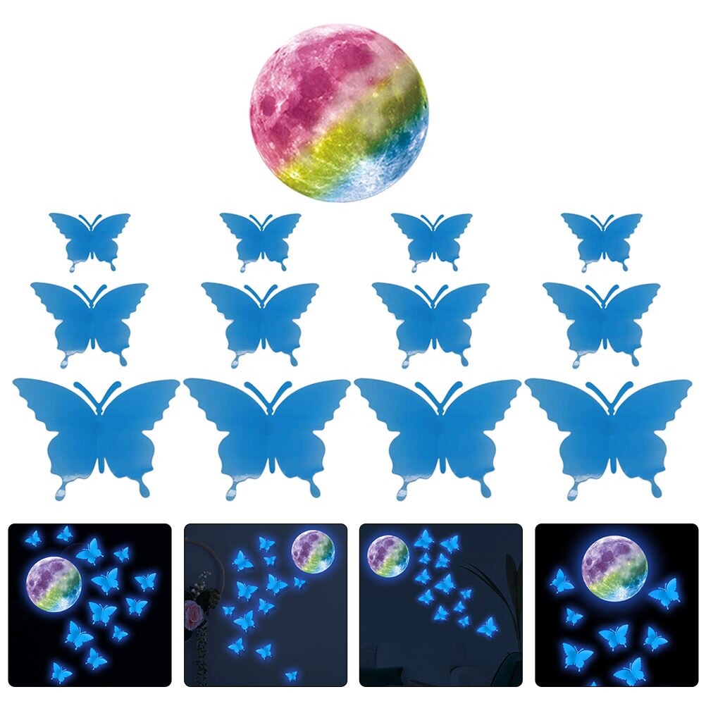 1 Set Glowing Butterflies Decals Luminous Butterflies Stickers Wall Stickers