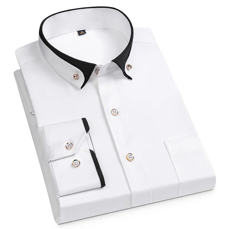 Nueva Camisa de vestir de negocios para hombre, Camisa Social de manga larga con botones, ropa informal antiarrugas para de boda y oficina para hombre