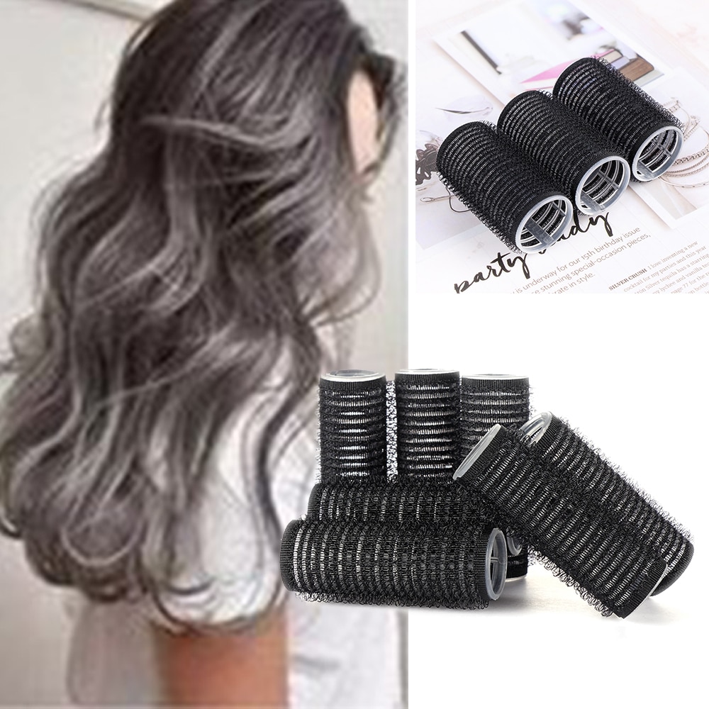 4/6/8 Stuks Zwart Nylon Self Grip Haar Rollen Onschadelijk Haar Kleverige Curler Stick Haar Kappers krulspelden Salon Diy Styling