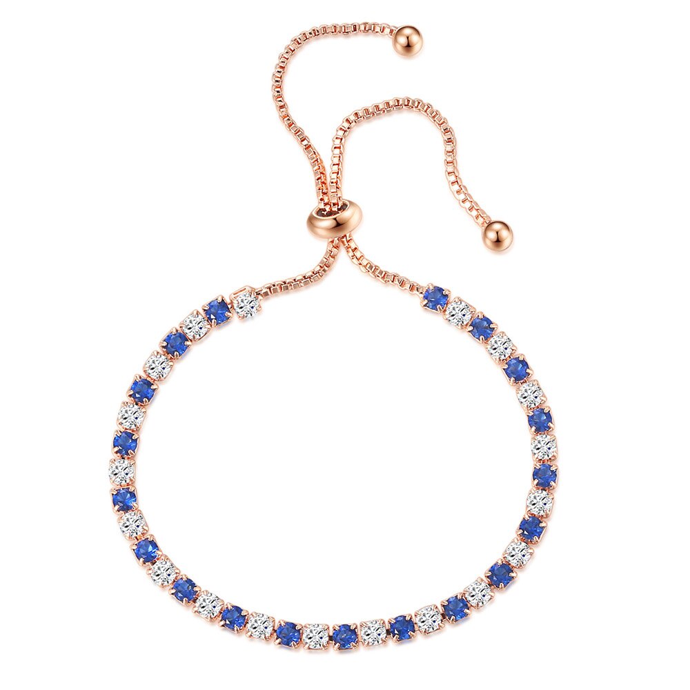 Tennis Bracelets For Women Simple Blue Round 3*3mm Zircon Rose Gold Color Girl's Bracelet Jewerlly Korean H055
