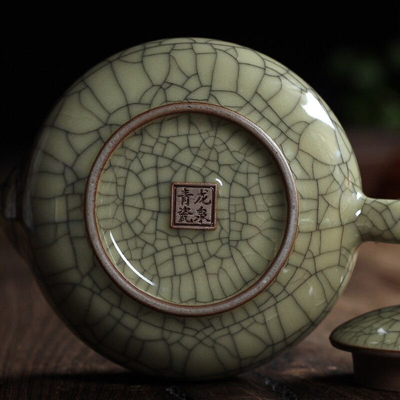 Juego de té de cerámica, tetera china antigua de arcilla yixing, glaseado craquelado, Ge Kill Longquan Celadon Zisha, artes Tay Thi