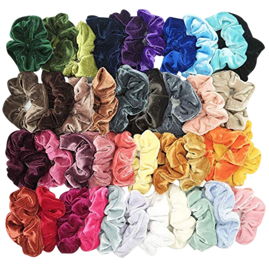 40 Pcs Vintage Hair Scrunchies Stretchy Velvet Scrunchie Pack Women Elastic Hair Bands Girl Headwear Plain Rubber Hair Ties 10.2