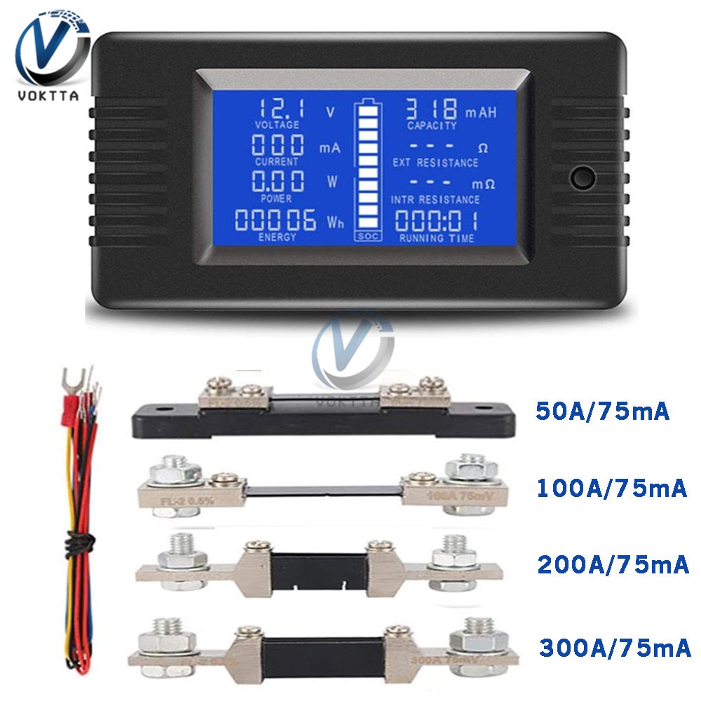 PZEM-015 Digital Battery Tester Ammeter Voltmeter Energy Meter Power Capacity Impedance Residual Electricity Tester 50A Shunt
