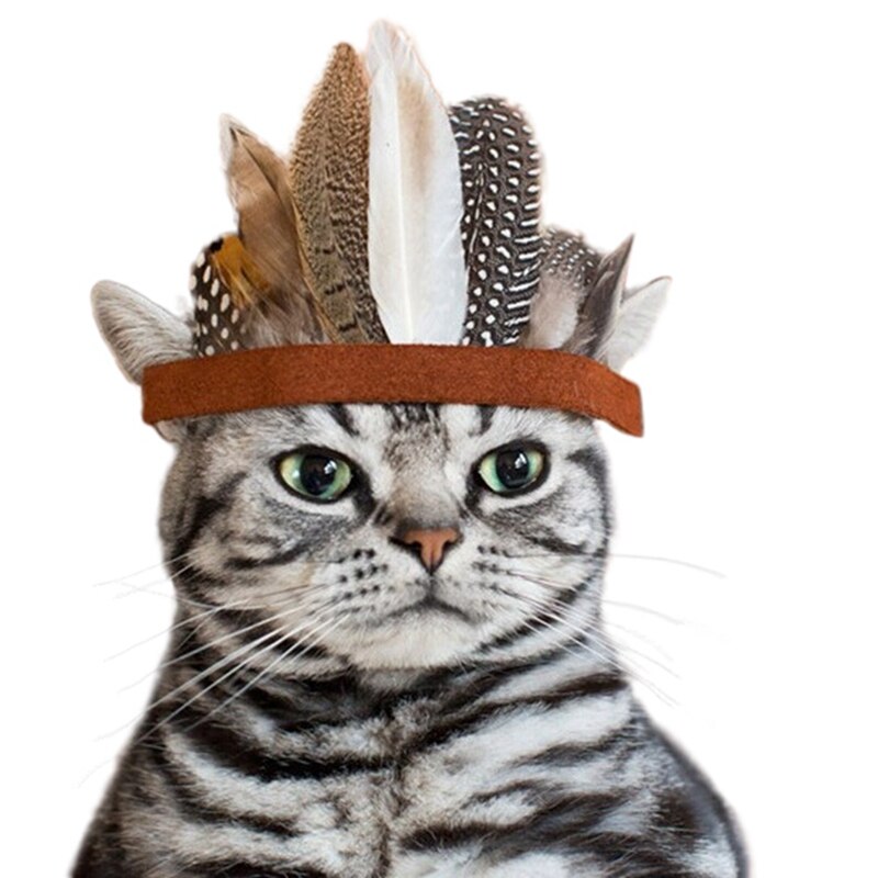 Adjustable Ribbon Cat Indians Style Feather Headgear Hat Costume Festival Cosplay For Cats Dogs A