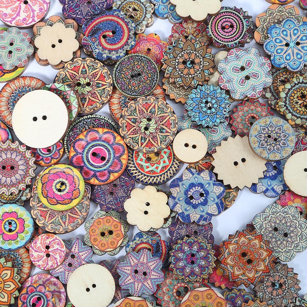50pcs boutons en bois Vintage 2 trous 15/20/25mm boutons mixtes pour vêtements bricolage boutons vêtements décoratifs artisanat outils de couture