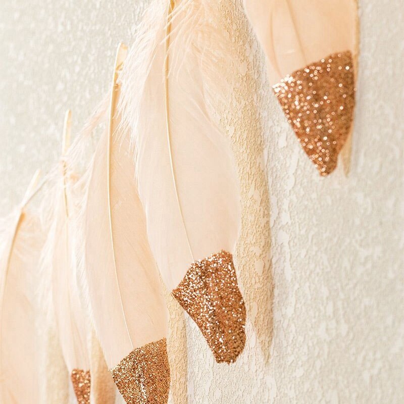 Veren slinger roségoud glitter gedoopt zachte veren banner roze & veren dromenvanger maan ster dromenvangers