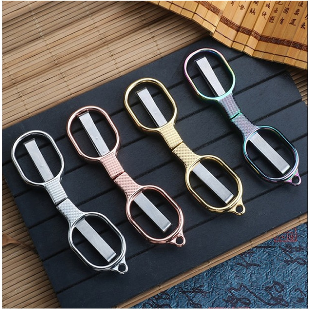Roestvrij Staal Anti-Roest Vouwen Schaar Bril Vormige Mini Shear Pocket Emergency Home Reizen Gebruik Opvouwbare Cutter Veiligheid Diy