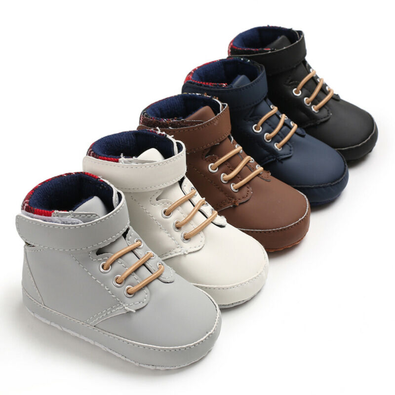 Mode Winter Peuter Meisjes Jongens Laarzen Lace-up Crib Schoenen PU Leer Plaid Pasgeboren Baby Prewalker Zachte Zool sneakers
