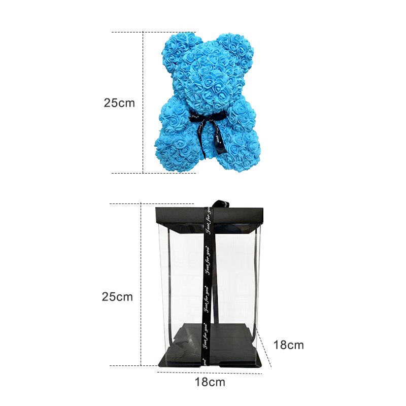 Diy 25 cm bamse rose bjørn med kasse kunstig pe blomst bjørn rose valentinsdag for kæreste kvinder kone mors dag