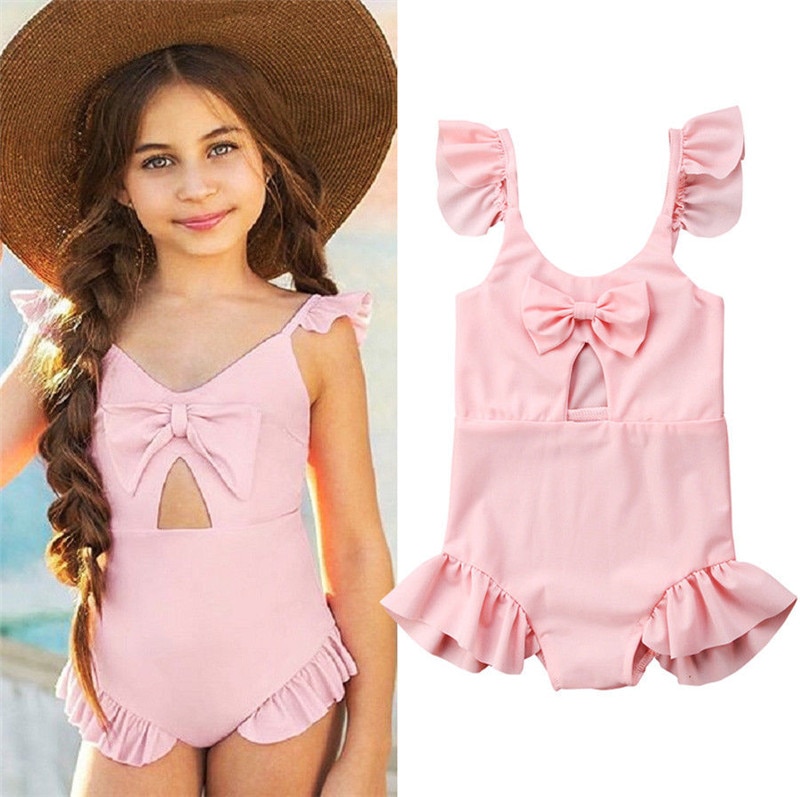 girls pink beachwear bikinis one piece lovely kids Vicedeal