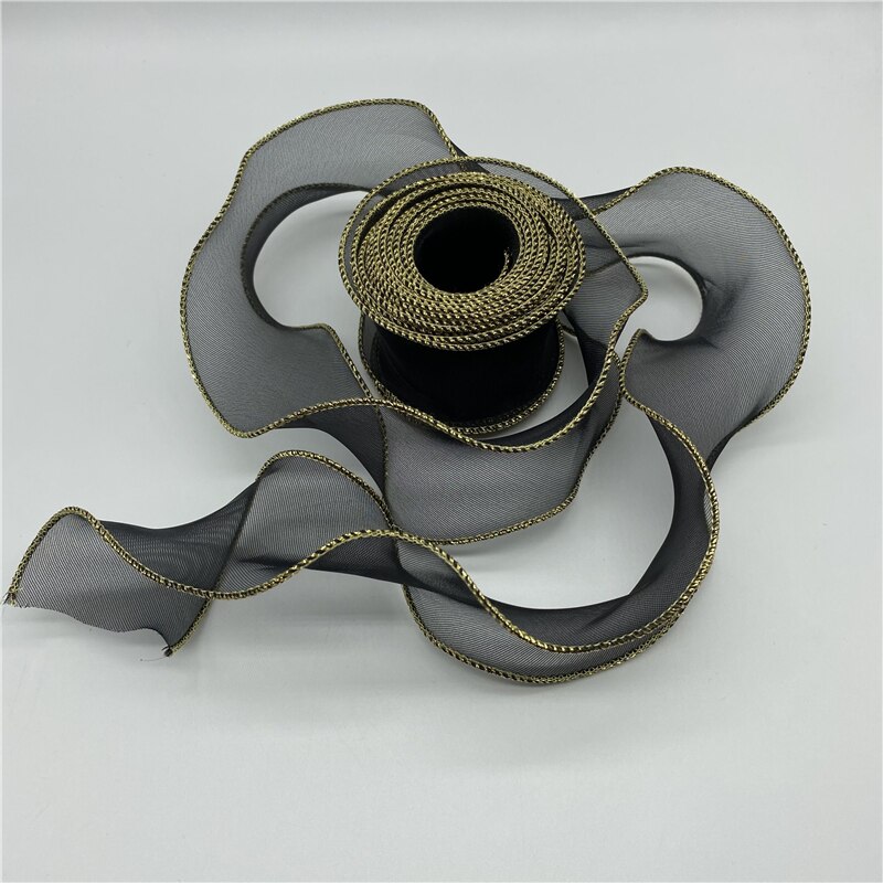 Cinta de Organza de seda con borde ondulado dorado, cintas de encaje para coser, tela, decoración de encaje, 50mm, 1 yarda por lote: 04