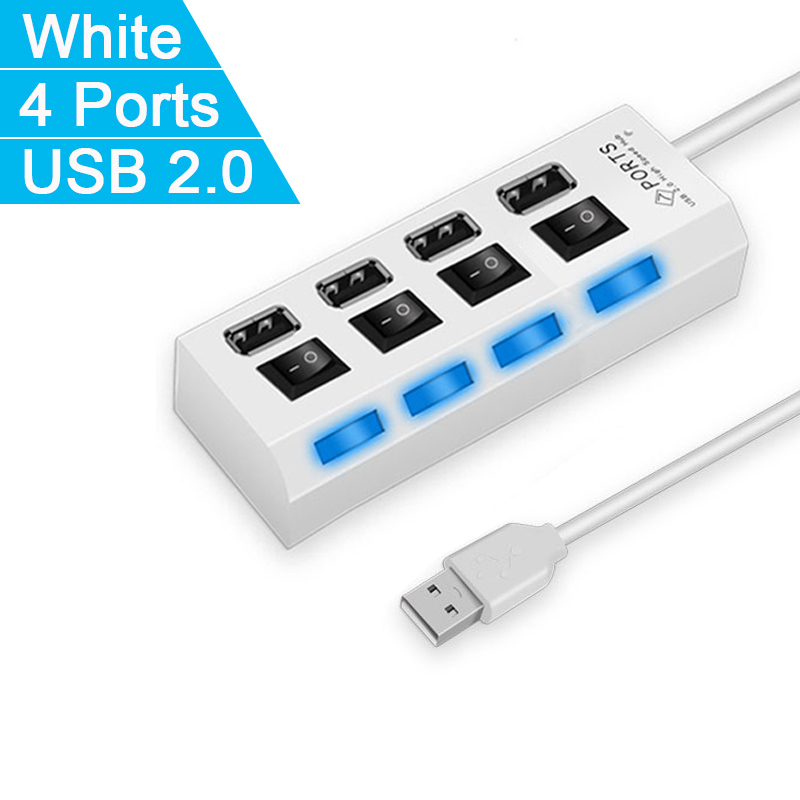 Usb-keskitin 2.0 moni usb-portti 4/7 -porttia keskitin usb nopea hab-sovitin on/off-kytkimellä usb-jakaja pc-tietokoneelle: 4 porttia valkoinen