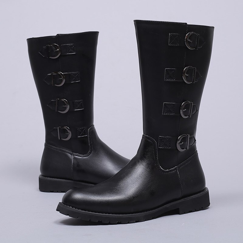 Halfhoge heren motorlaarzen van pu-leer met schedel, winterschoenen voor heren, hoge herenschoenen  m535