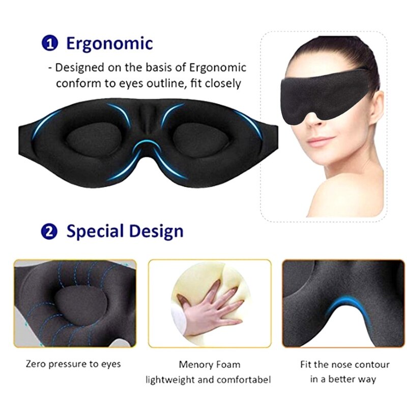 Eye Mask For Sleeping 3D Contoured Cup Blindfold Concave Molded Night Sleep Mask Block Out Light With Women Men