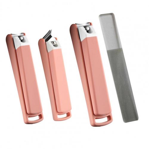 Effortless Clipping Washable Stainless Steel Fingernail Clippers Set with Nail File Manicure Tools:  Pink