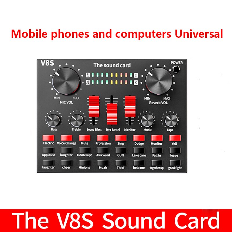 V8S Microfoon Mixer Audio Condensator Geluidskaart Live-uitzending Usb Interface Audio Usb Bluetooth Opname Professionele Game