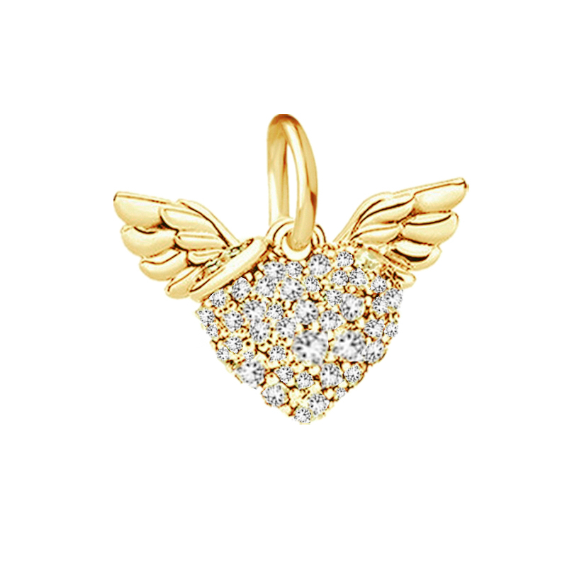 Ailes d'ange en or scintillant pour maman et papa, perles breloque en forme de cœur, adaptées au Bracelet européen Original en argent 925, bricolage de bijoux pour femmes: Lumière Rose