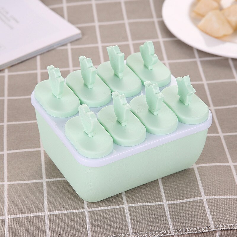 Molde de silicona para helados de gran tamaño, 4 celdas, para postres caseros, congelador, frutas y zumos: Green Square 8 pcs