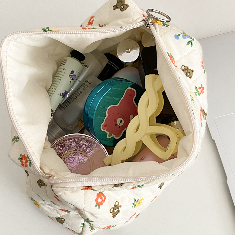 Qulited Katoen Bloem Cosmetische Tas Rits Make-Up Cosmetische Organizer Pouch Rugzak Insert Bag Beauty Clutch Potlood Gevallen