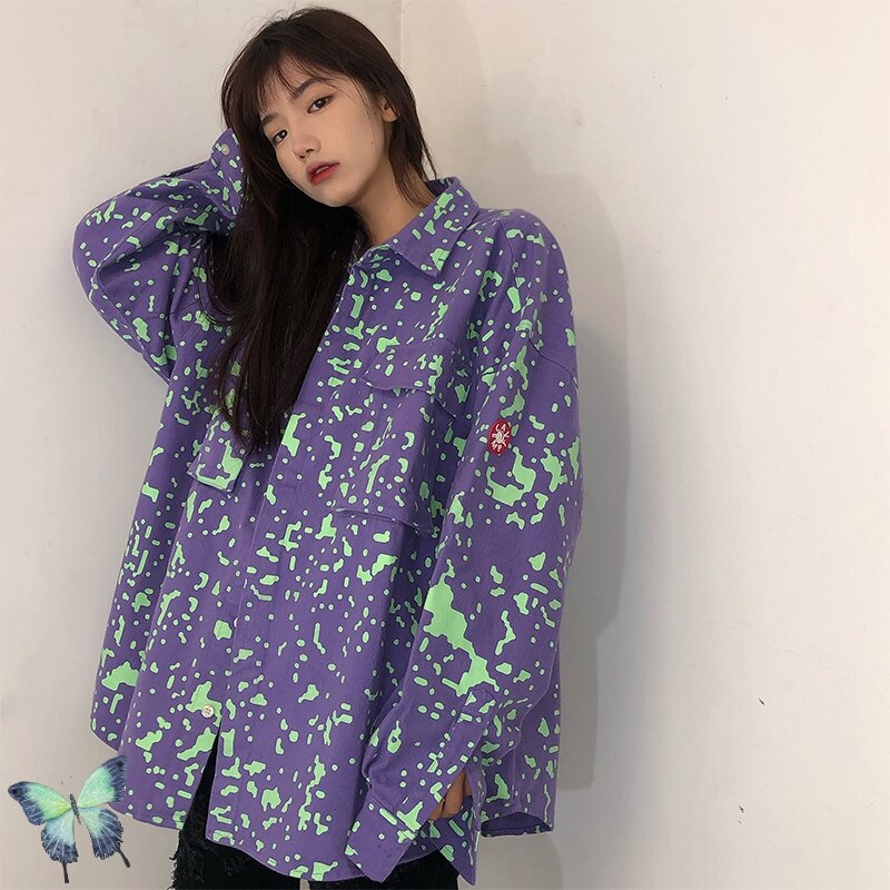 CAV EMPT fioletowa koszula flanelowa Cavempt wysokiej jakości luźny polarny koszula mężczyzna kobiet moda koszule na co dzień