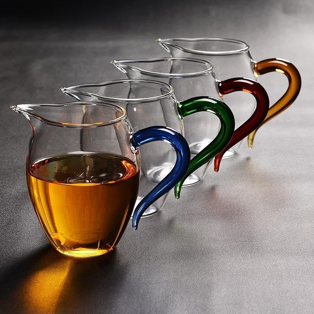 Color handle thickened fair cup heat-resistant glass tea dispenser Linglong Gongfu teacup tea ceremony accessories