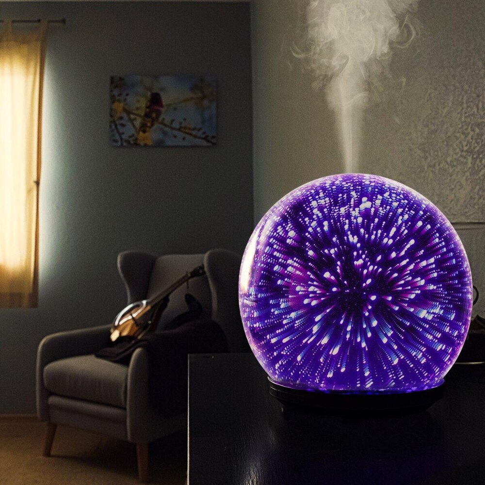 3D Glass Oil Diffuser 200ml Premium Ultrasonic Aromatherapy Oils Humidifier With Amazing LED Lights