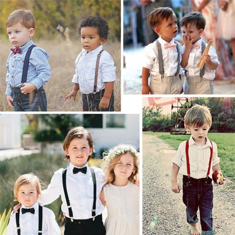 Kids Suspenders With Bowtie Children Bow Tie Set Boys Braces Girls Adjustable Suspenders Baby Wedding Ties Accessories
