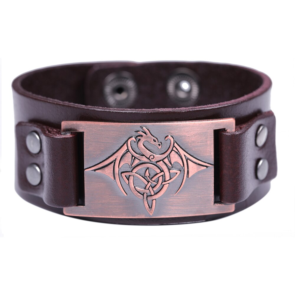 LIKGREAT Vintage Wicca Symbol Triqueta Pterosauria Dragon Charm Bracelets for Men Black Brown Leather Wrap Bracelet Cool Jewelry: 5