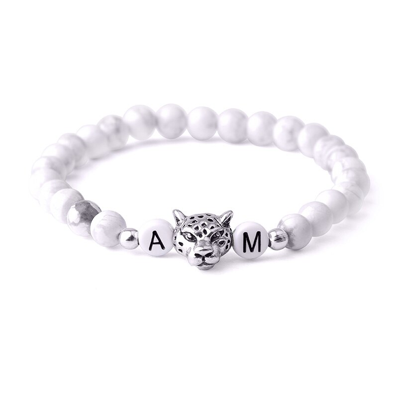 Par armbånd yin yang natursten sort onyx hvid turkis perler armbånd til kvinder mænd smykker pulseira feminin: Hvid-leopard / 17cm