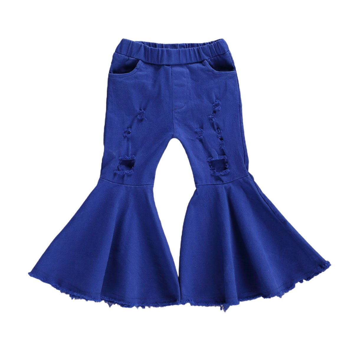 Peuter babymeisjes gescheurde broek elastische taille gerafelde ruwe zoom uitlopende lange broek effen broek baby peuter casual kleding: Blauw / 2-3 jaar