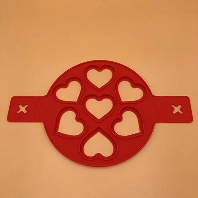 Moldes de tortitas antiadherentes para cocinar, utensilio de silicona reutilizable para hornear, con tapa, 1 Uds.: Heart-shaped