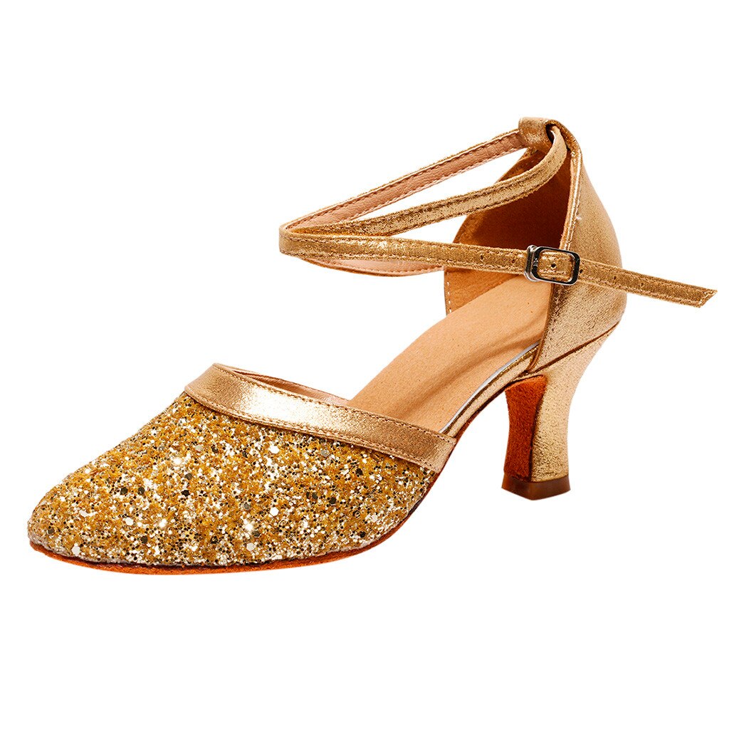Womens Waltz Modern Shoes Ballroom Latin Soft Bottom Sandals high heels sandals women gold sapato feminino festa#G10: Gold / 8